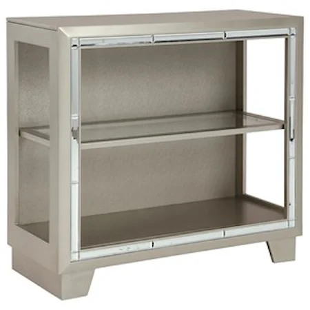 Glam Accent Cabinet in Metallic Gray Finish with Beveled Mirror Accents